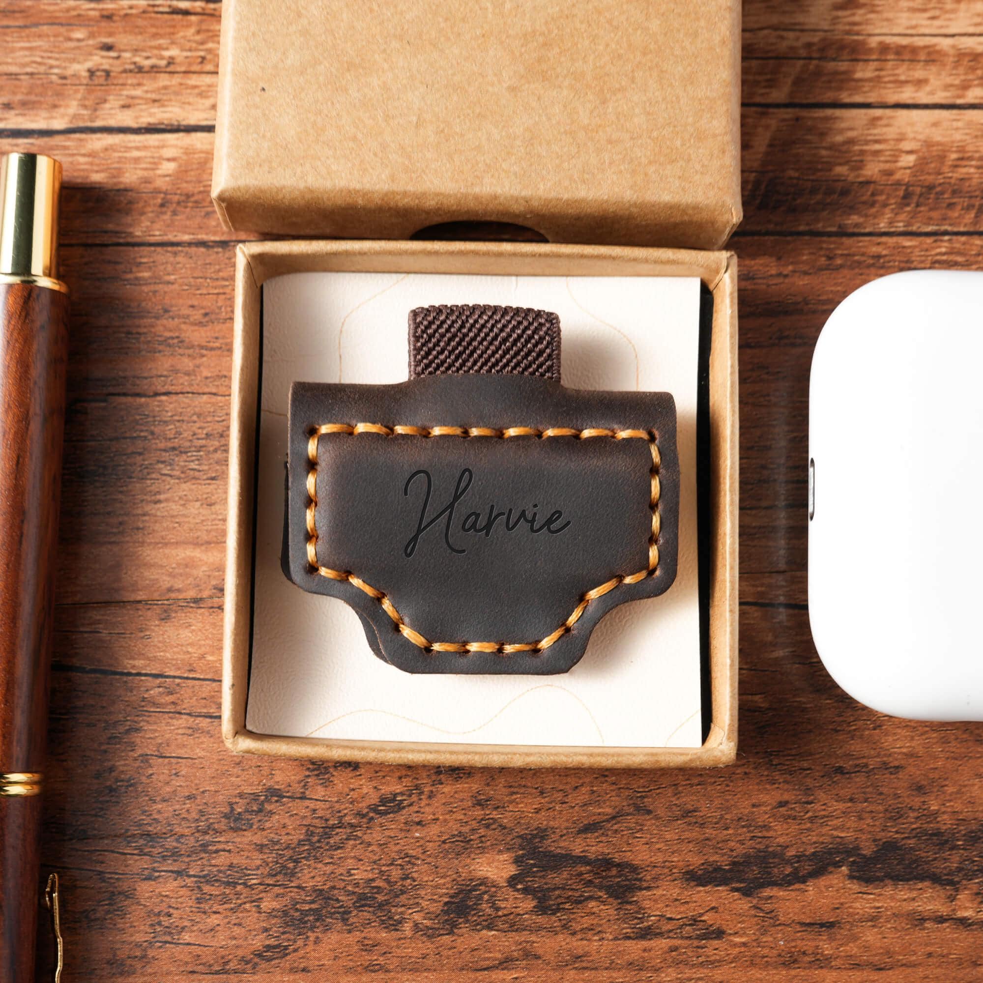 Personalized Leather Magnetic Bookmark: Engraved Pen Holder