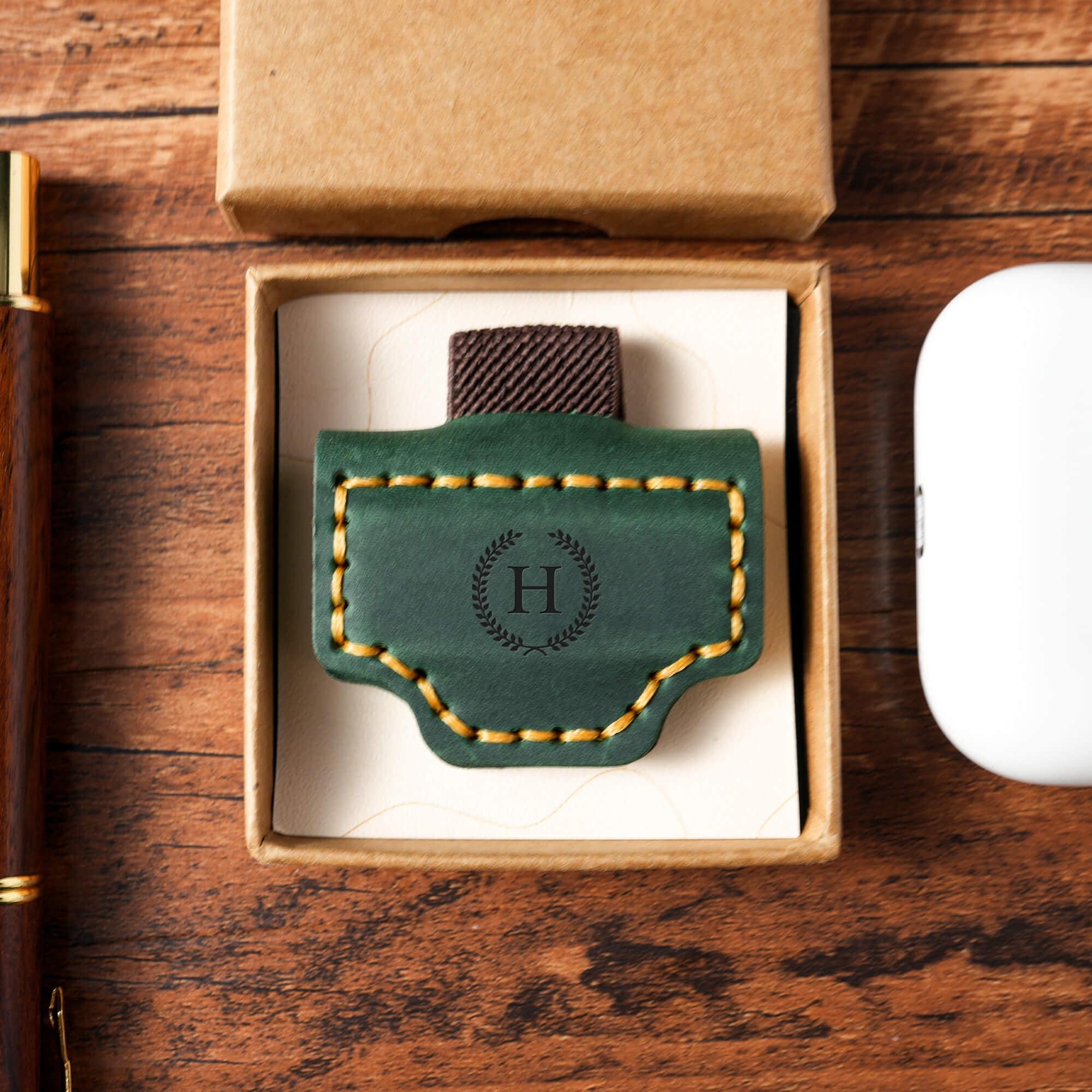 Personalized Leather Magnetic Bookmark: Engraved Pen Holder