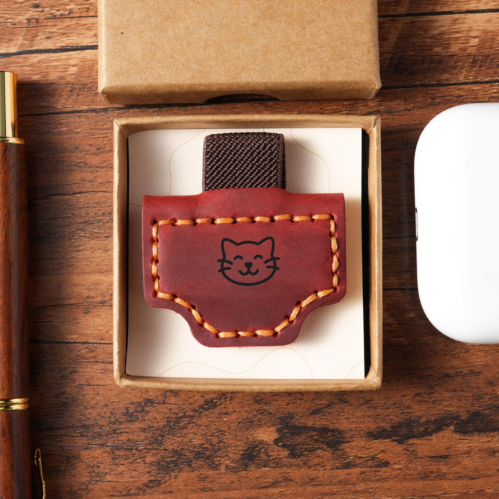 Personalized Leather Magnetic Bookmark: Engraved Pen Holder