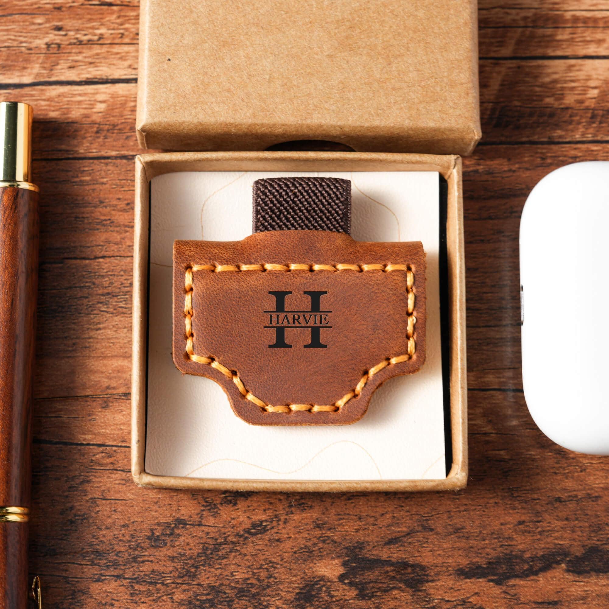 Personalized Leather Magnetic Bookmark: Engraved Pen Holder