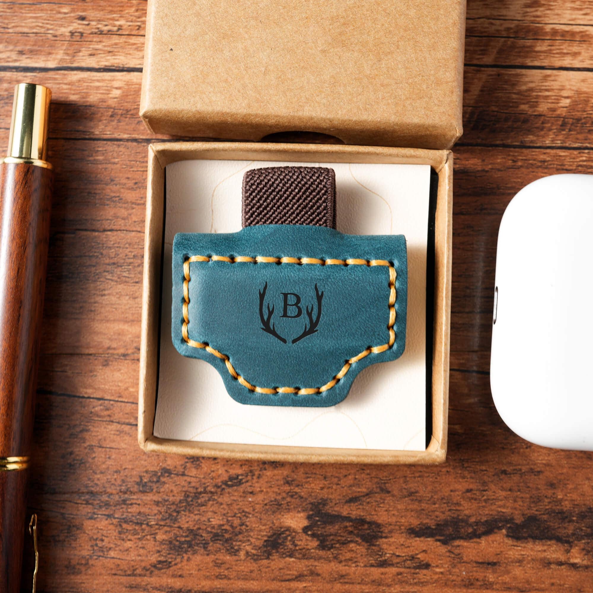 Personalized Leather Magnetic Bookmark: Engraved Pen Holder