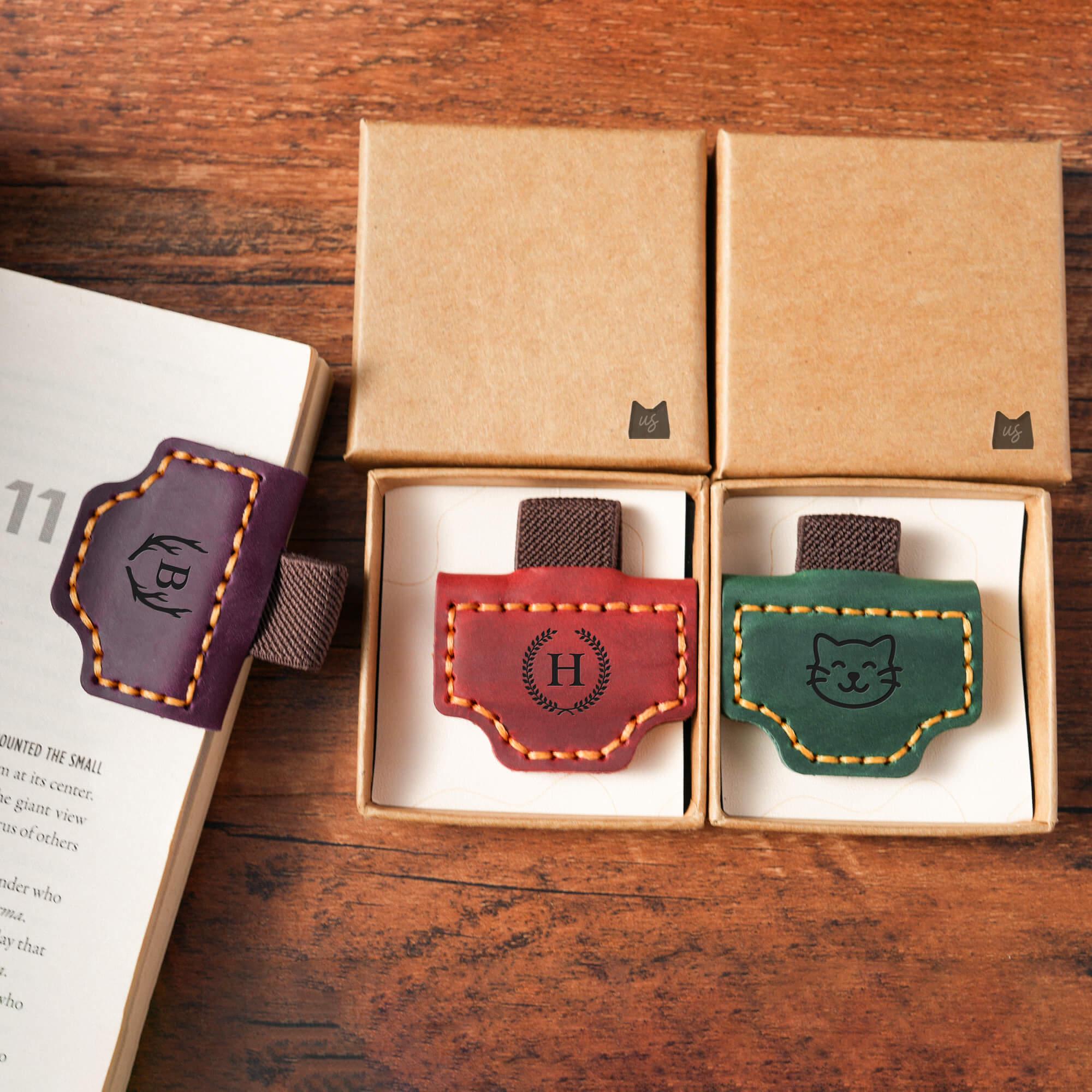 Personalized Leather Magnetic Bookmark: Engraved Pen Holder