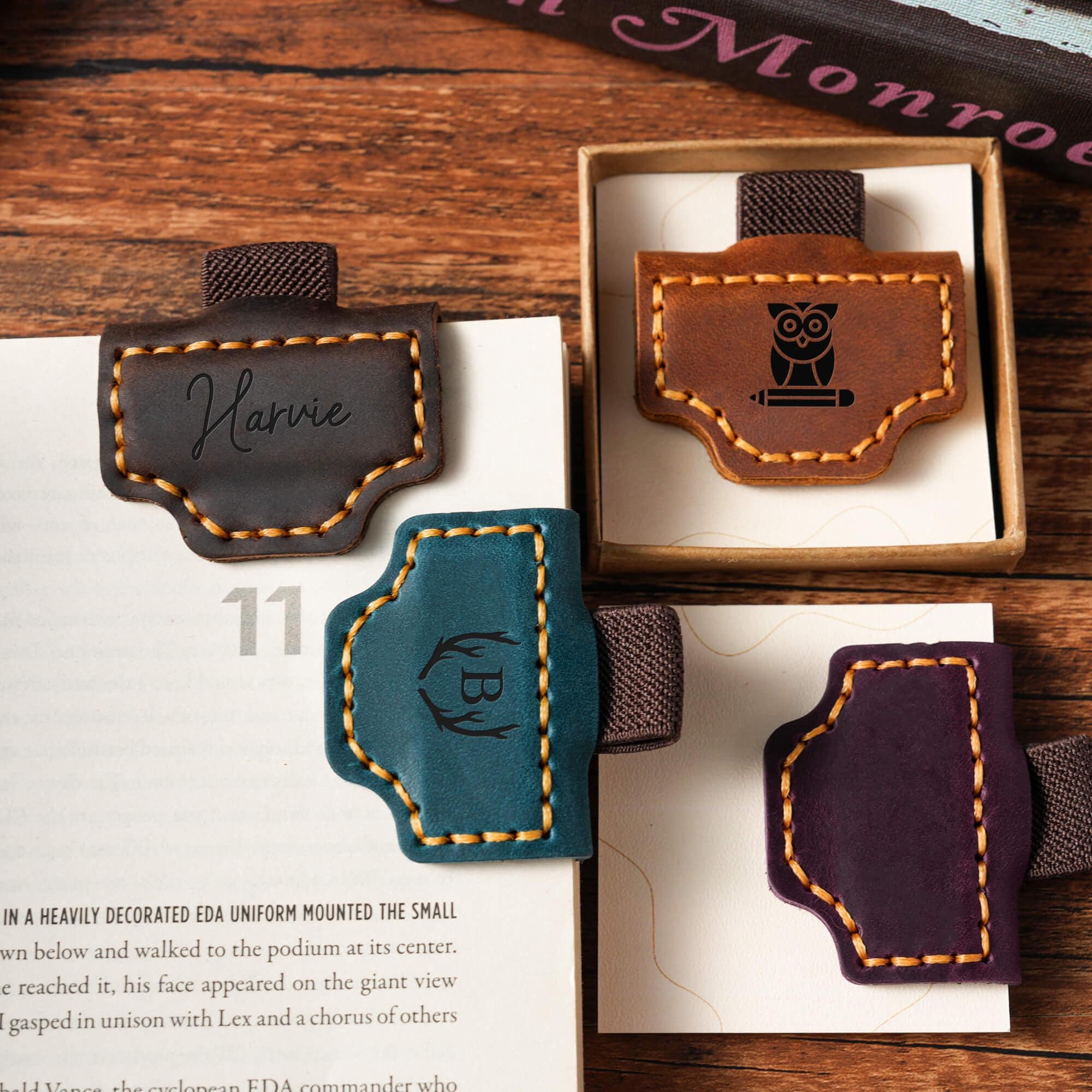 Personalized Leather Magnetic Bookmark: Engraved Pen Holder