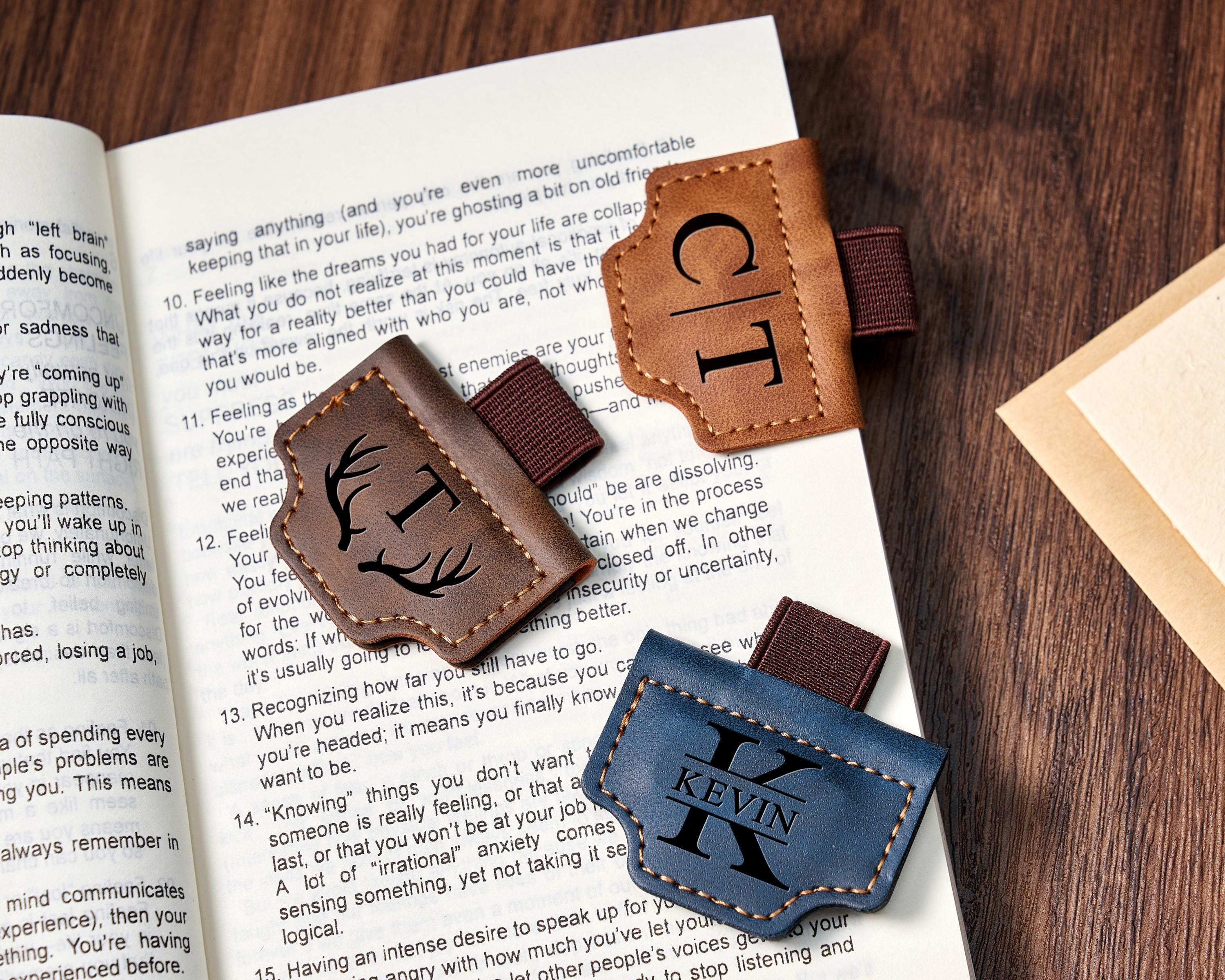 Personalized Leather Magnetic Bookmark: Engraved Pen Holder