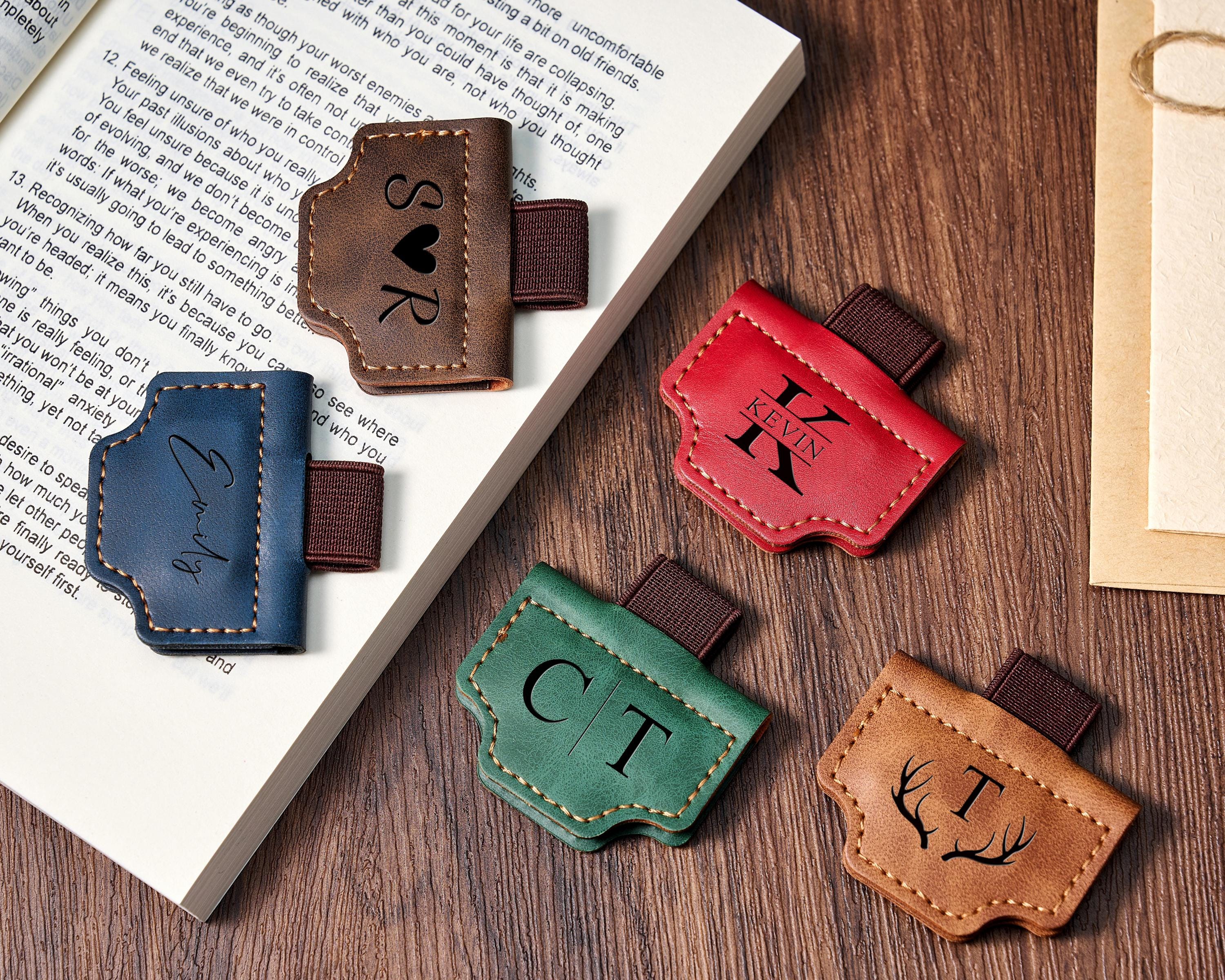 Personalized Leather Magnetic Bookmark: Engraved Pen Holder