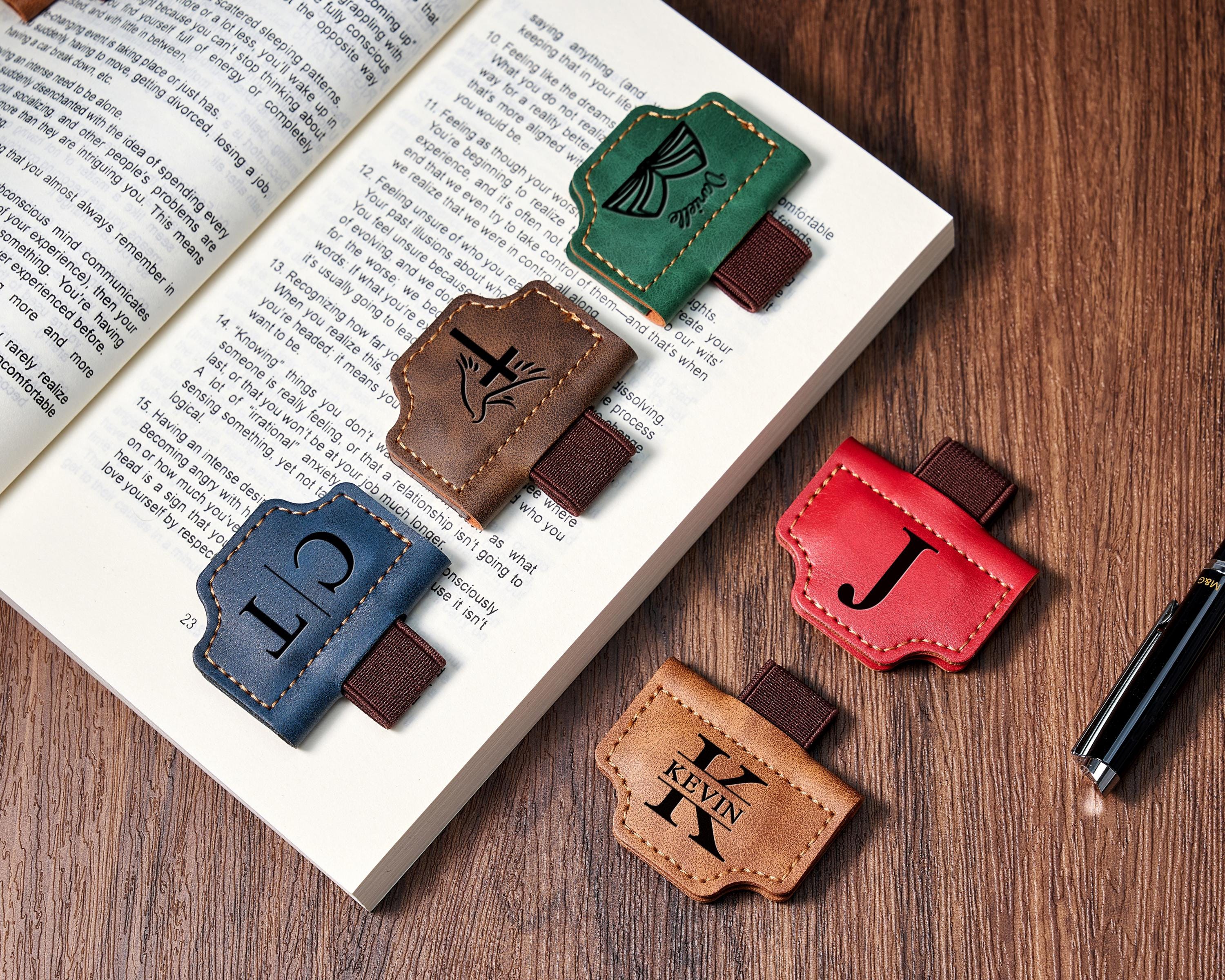 Personalized Leather Magnetic Bookmark: Engraved Pen Holder