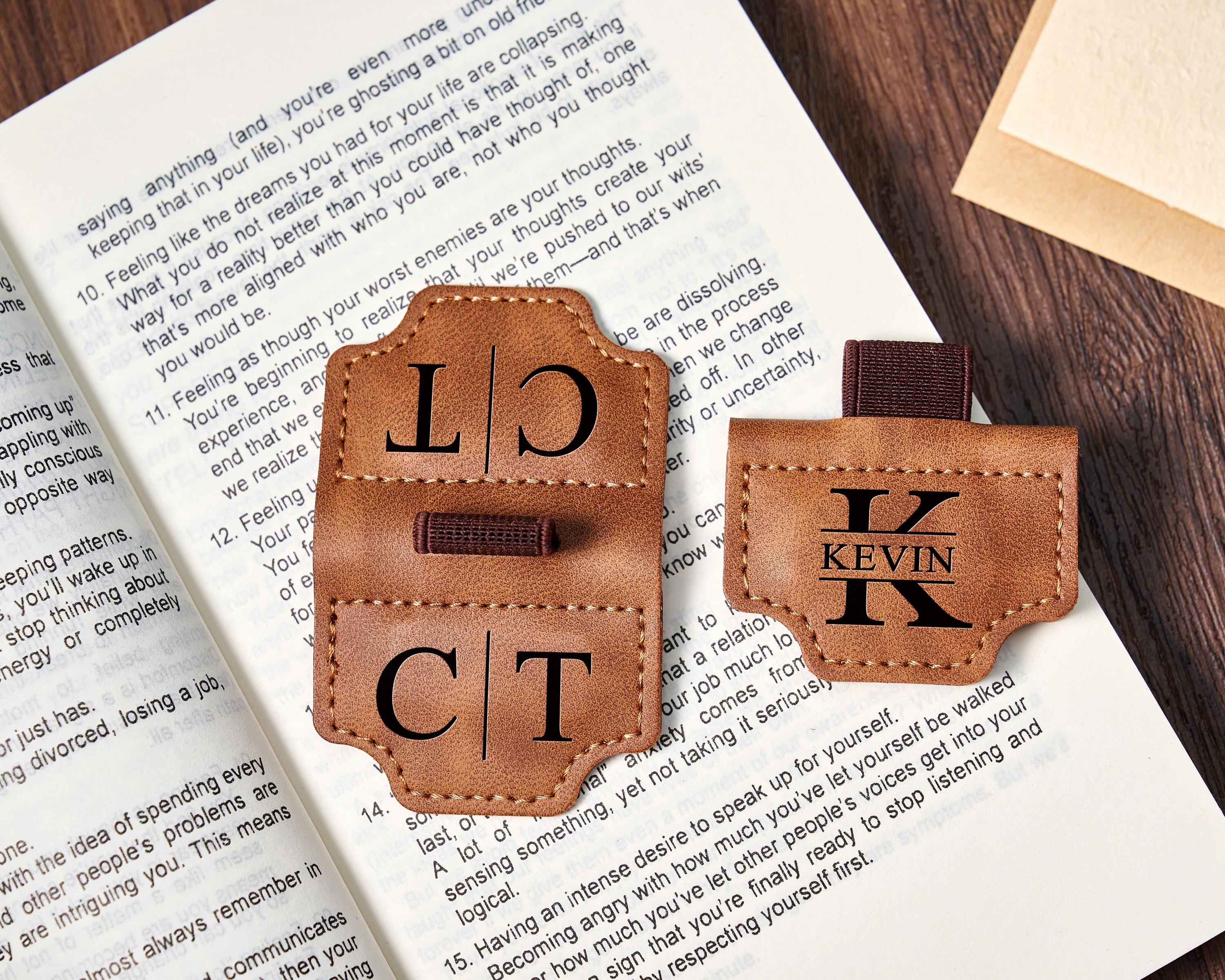 Personalized Leather Magnetic Bookmark: Engraved Pen Holder